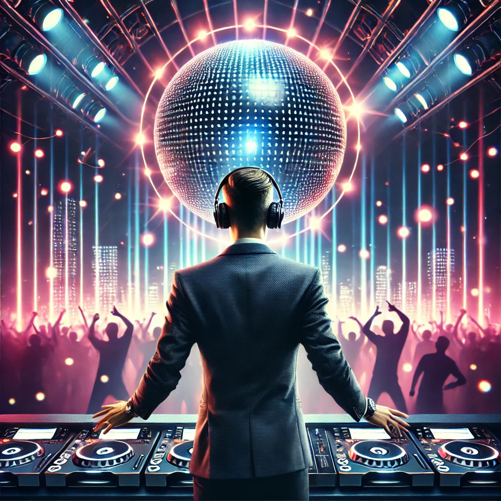 DJ on stage representing Disco100 in their city